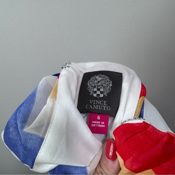 Vince Camuto High Neck Maxi Dress Stripe Blue White Red Pink 6 - Picture 7 of 7